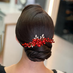 Red Beaded Bridal Headband Floral Hair Accessory