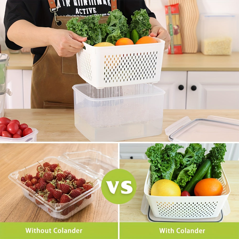 5pcs Fruit Container With Filter Mesh Cover Refrigerator Storage Box Set