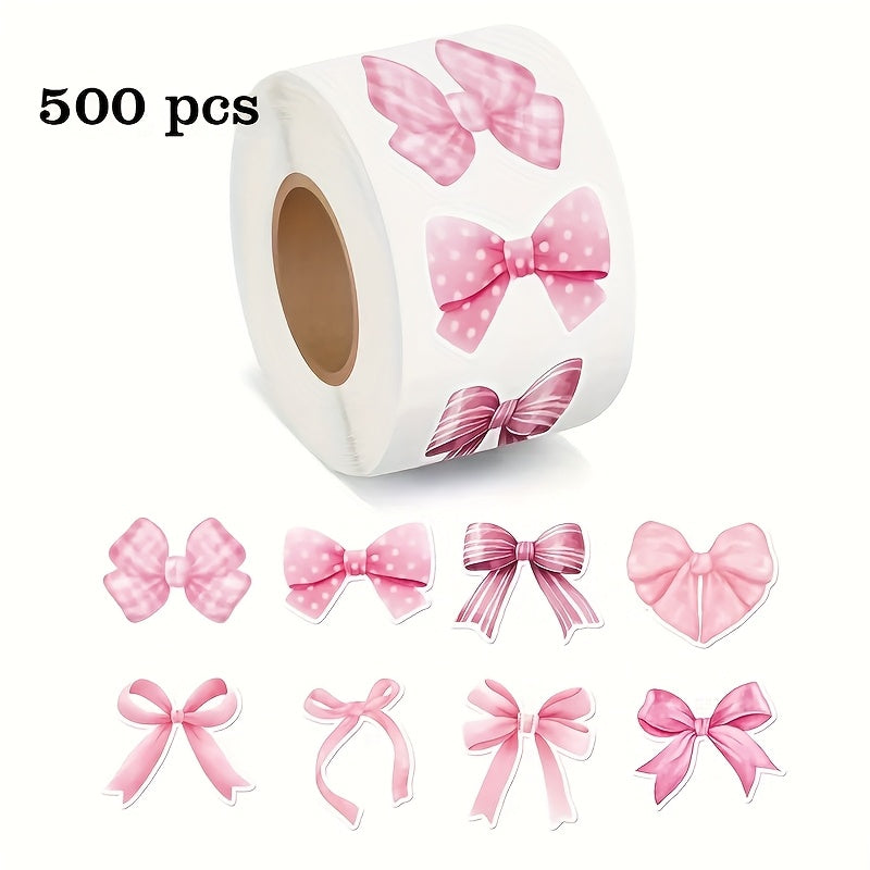 500 Pink Heart Shaped Bow Embroidery Stickers for DIY Decor
