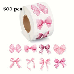 500 Pink Heart Shaped Bow Embroidery Stickers for DIY Decor