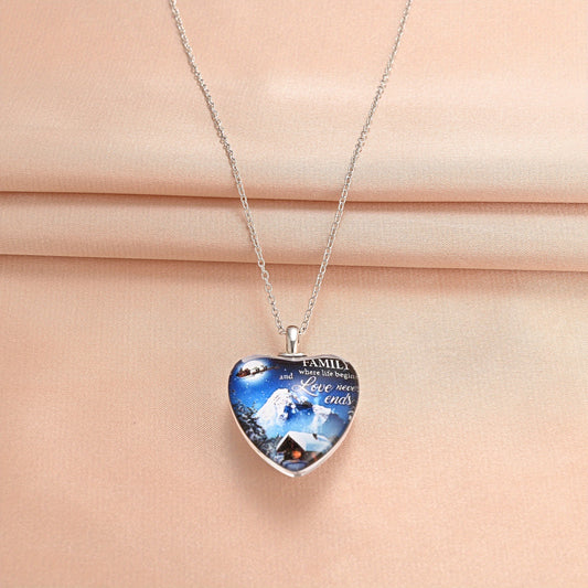 Snow Mountain Print Pendant Necklace Christmas Xmas Holiday Party Jewelry