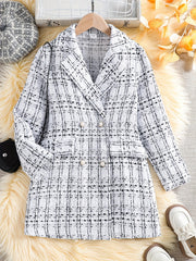 Girls' Lapel Tweed Jacket Double Breasted Sweet Overcoat Jackets