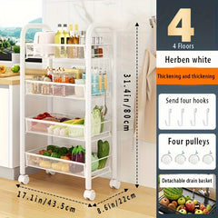 Iron Storage Rack With Wheels Bookshelf Movable Small Cart Storage Shelf