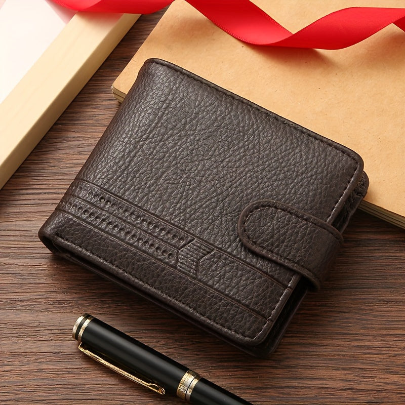 Timeless Classic Elegance: Horizontal Purse Retro Men’s Short Leather Wallet Designed for Students with Durable Money Clip in Premium Dark Brown Leather