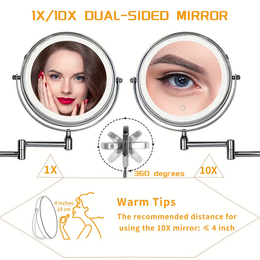 32 Cm Wall Mounted Makeup Mirror 1X 10X LED Magnifying Vanity Mirror