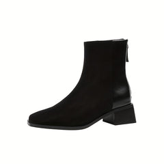 Solid Chunky Heel Short Boots Back Zipper Ankle Boots Women's Boots