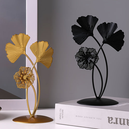 Metal Ginkgo Leaf Figurine Handcrafted Flower Art Piece for Home Decor