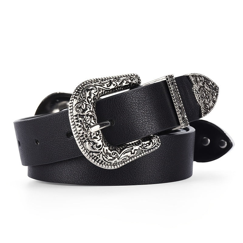 Fashionable Carved Buckle Belt Retro Double Buckle For Men And Women