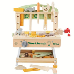 Wooden Kids Tool Set Portable Tool Bench Fun Pretend Play Set