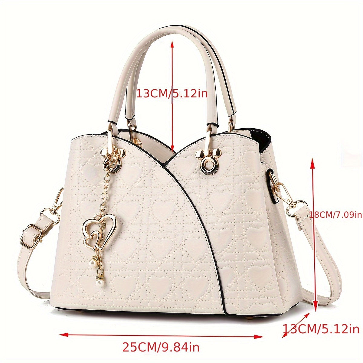 Heart Pattern PU Handbag with Zip Closure for Daily Commute