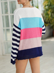  Casual Sweater Colorblock Stripe Print Long Sleeve Jumper