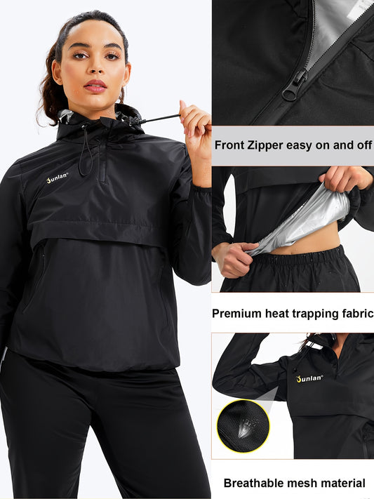 GOTOLY Women's Sauna Waterproof Hooded Jacket Fitness Sports
