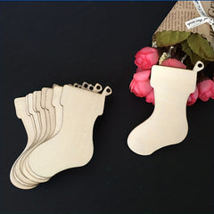 10pcs Wooden Christmas Stockings DIY Ornaments with Rope
