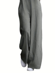 Solid Sleeveless Wide Leg Jumpsuit With Pockets
