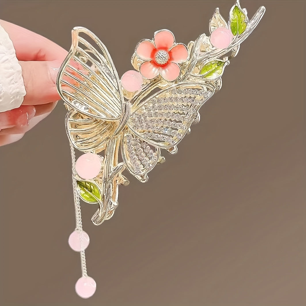 Butterfly Rhinestone Alloy Hair Claw Tassel Flower Shark Claw Hair Accessories