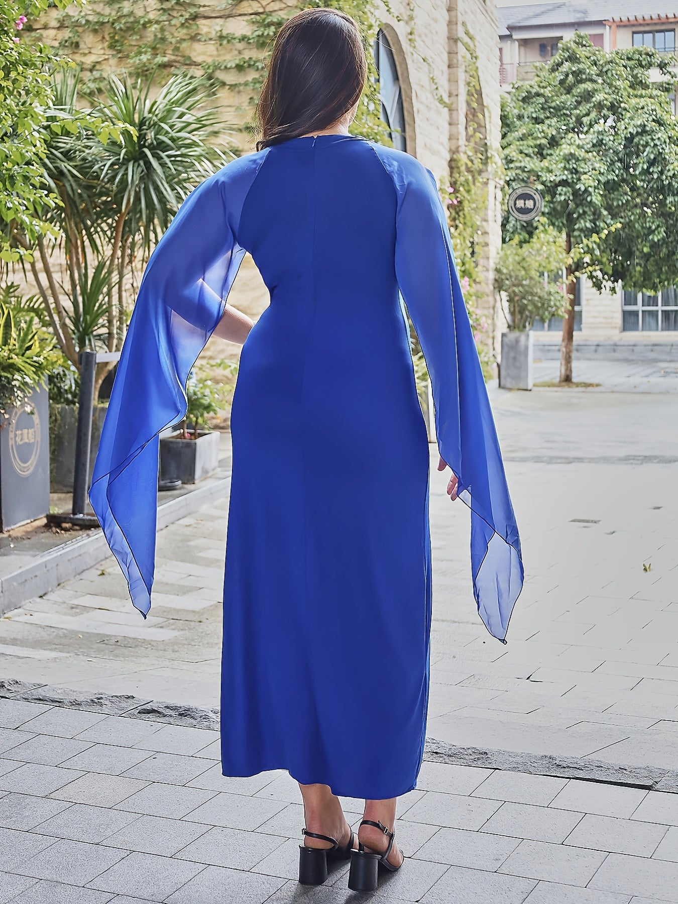  Cape Sleeve Maxi Evening Party Dress