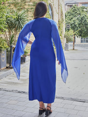  Cape Sleeve Maxi Evening Party Dress