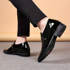 Glossy Tux Shoes Almond Toe Leather Loafer