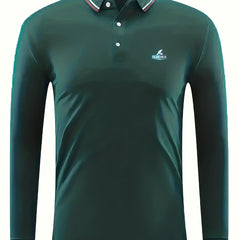 Polar Bear Print Men's Casual Long Sleeve Polo Shirt