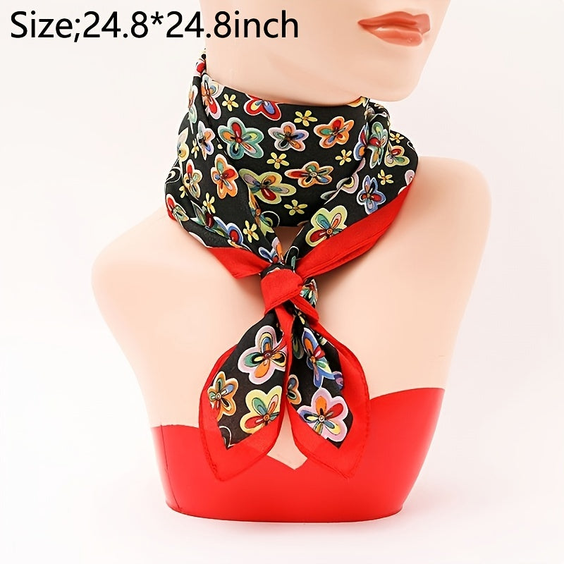 Thin Chiffon Scarf Women's Neckerchief Small Flowers Print Neck Scarves Hair Tie