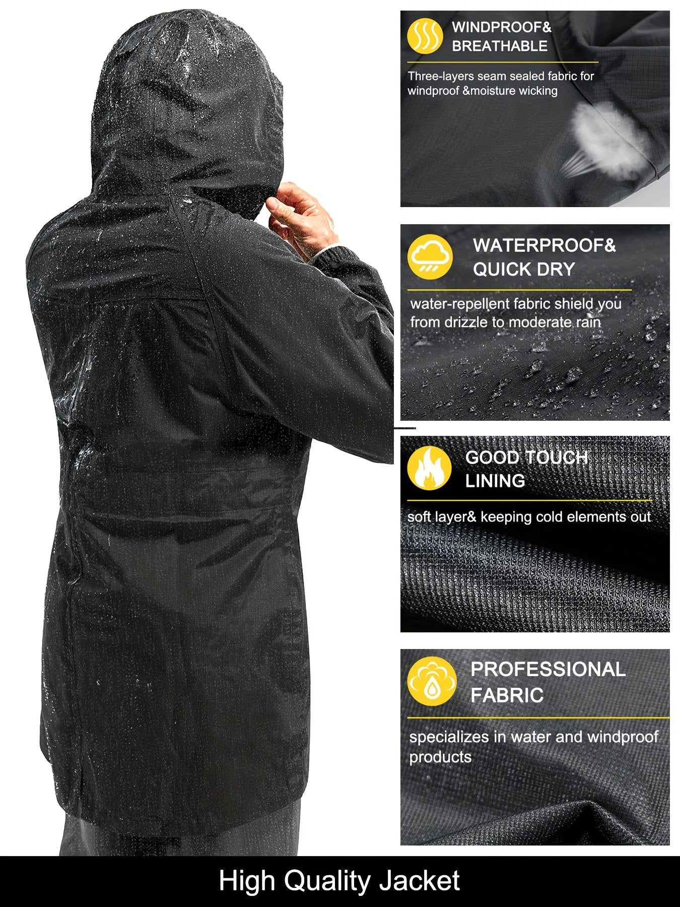 Men's Waterproof Hooded Rain Jacket for Outdoor Activities