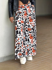  Contrast Cow Pattern High Rise Wide Leg Trousers