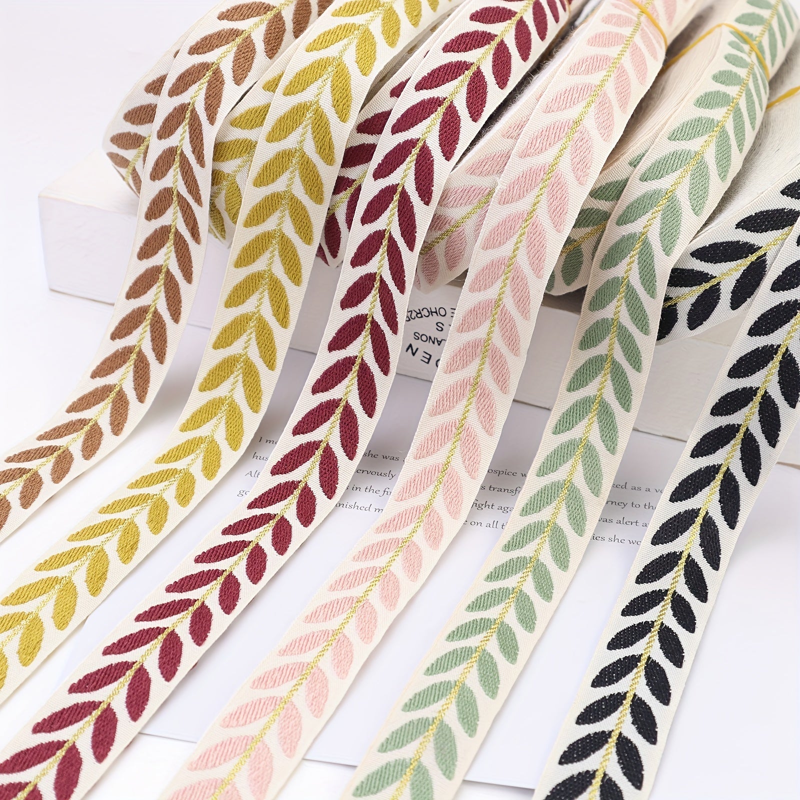 2 Yards Embroidery Ribbon Leaf Trim Sewing DIY Crafts Gift Packaging