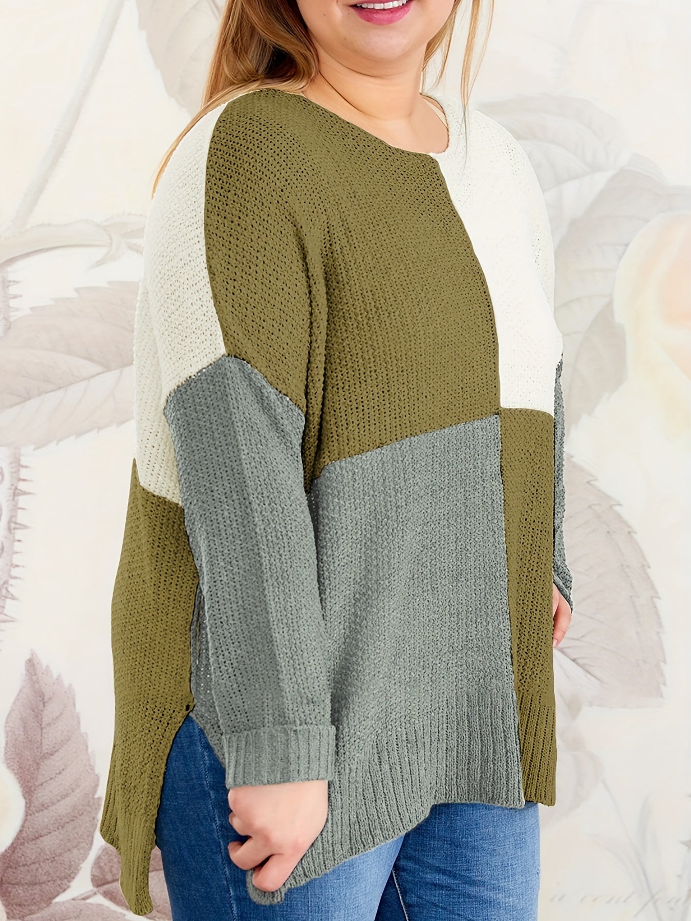  Colorblock Round Neck Pullover Sweater