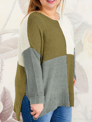  Colorblock Round Neck Pullover Sweater