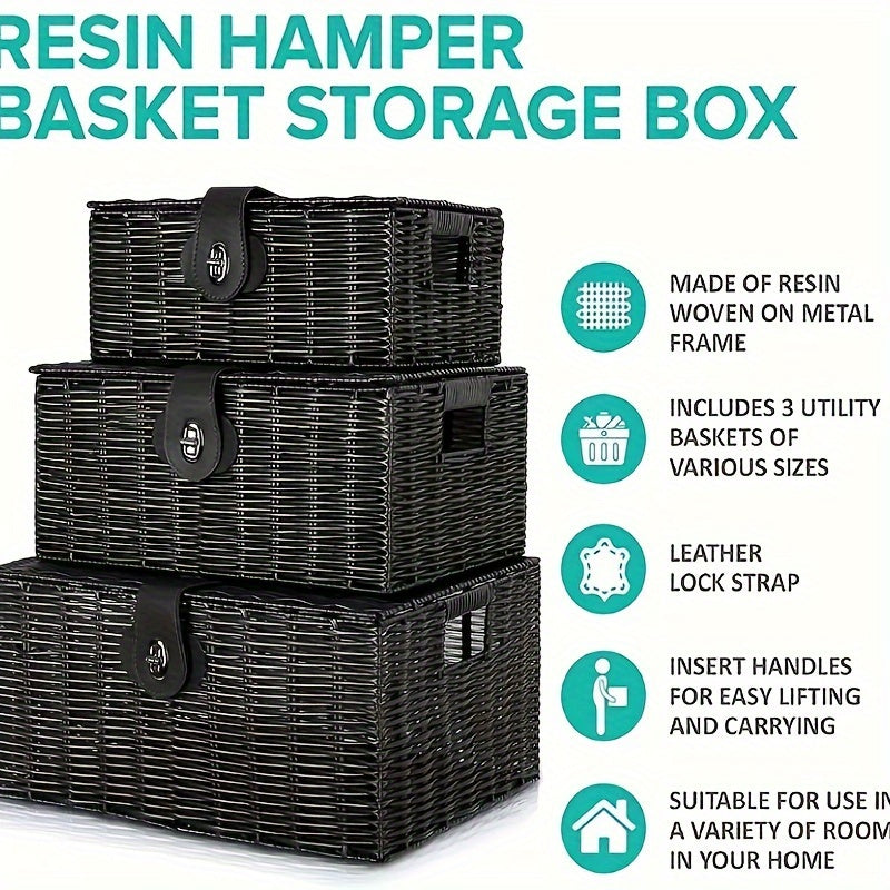 Desktop Woven Box With Lid Square Cosmetic Storage Box With Handles