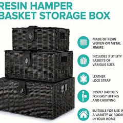 Desktop Woven Box With Lid Square Cosmetic Storage Box With Handles