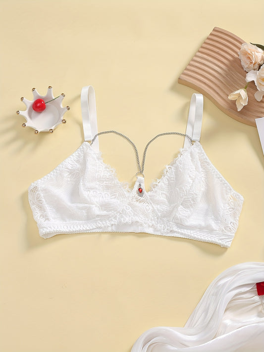  Floral Lace Rhinestone Wire-Free Soft Lingerie Bra
