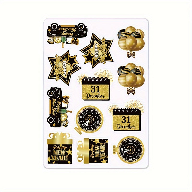 4pcs Happy Year Waterproof Tattoo Sticker Year's Party Glitter Decoration