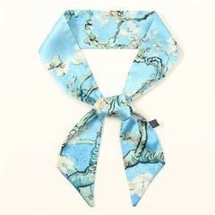 Oil Painting Print Skinny Scarf Satin Hair Ribbon Silk Neckerchief