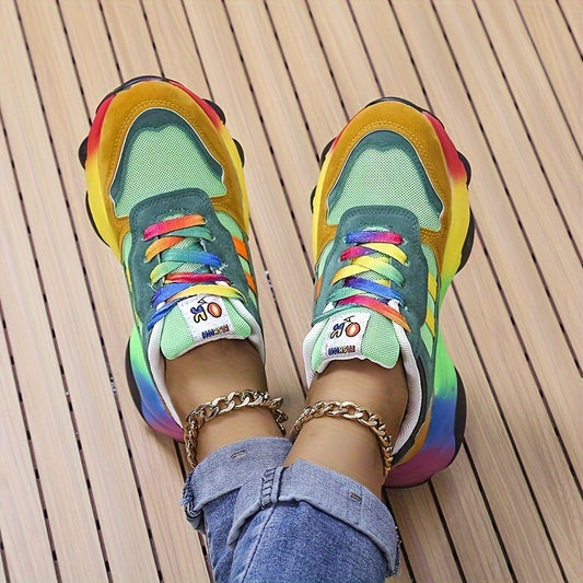 Rainbow Lace Up Patchwork Shoes Sports Fitness Running Shoes Women's Sport Shoes