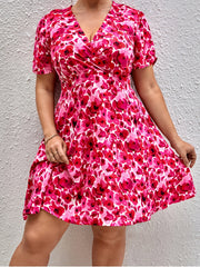  Boho Dress Women's Plus Floral Print Short Sleeve Slim Fit Dress