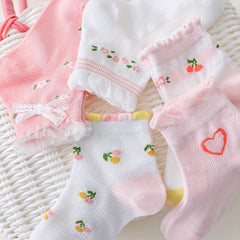 5 Pairs Girls Heart Floral Socks for Spring and Summer