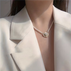 Camellia & Faux Pearl Necklace Female Clavicle Summer Accessories
