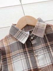Boys Plaid Lapel Shirts Long Sleeve Button Down Tops Spring Fall Outwear