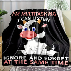Winter Warm Flannel Cow Pattern Blanket for Home & Travel