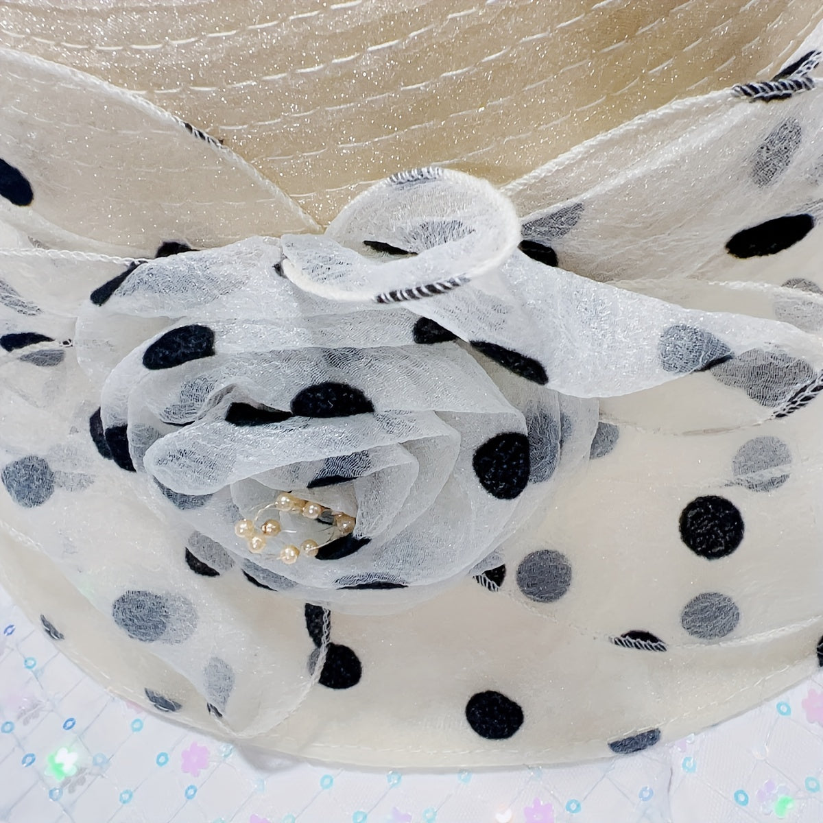 Polka Dot Flower Derby Hat Stitching Sun Hat Lightweight Mesh Bucket Hat