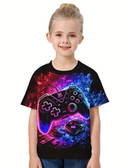 3D Gamepad Baseball Graphic Tee Boys Girls Short Sleeve T-shirt Summer Clothes