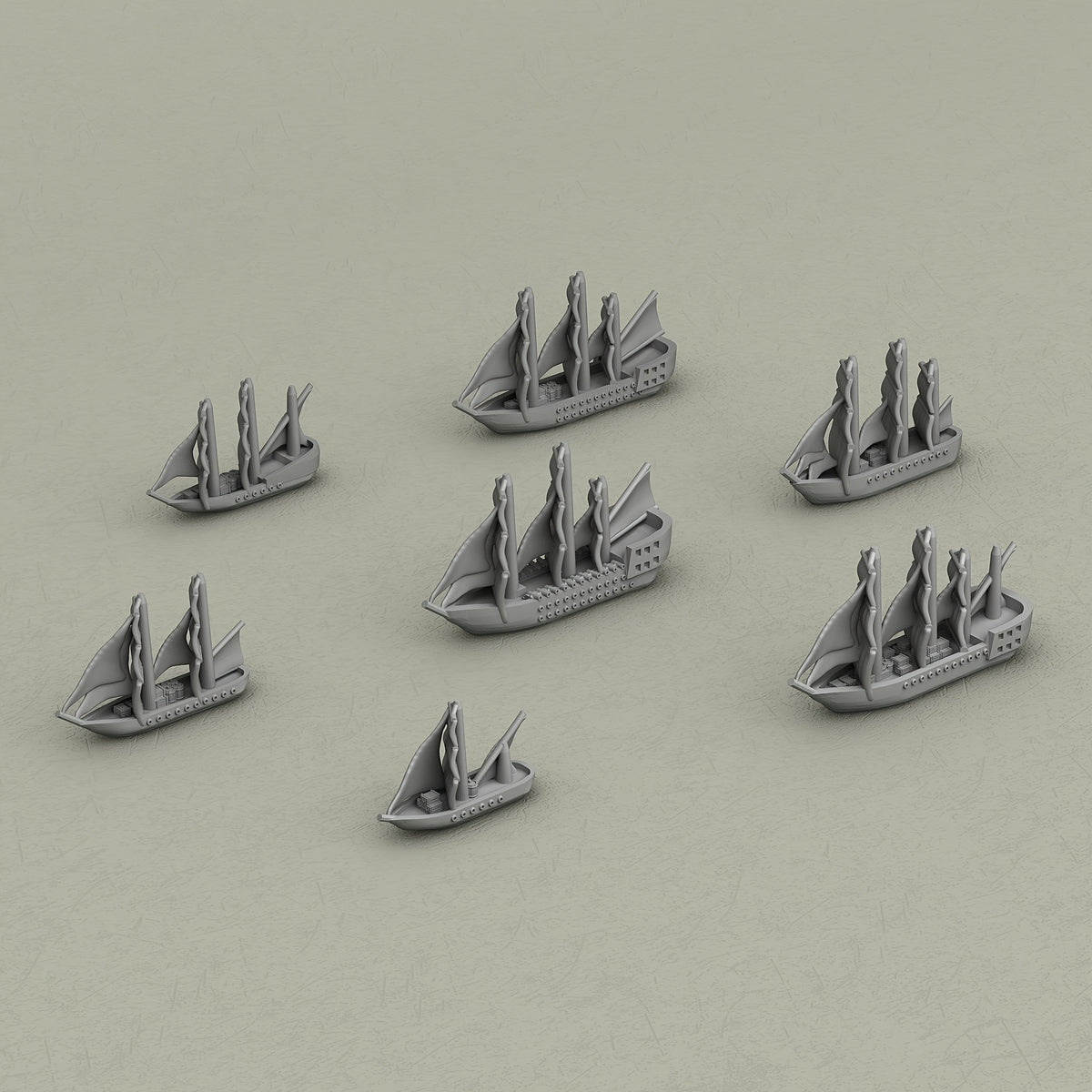 Merchants & Marauders Ships Miniatures in ABS Resin for Tabletop RPGs