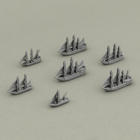 Merchants & Marauders Ships Miniatures in ABS Resin for Tabletop RPGs