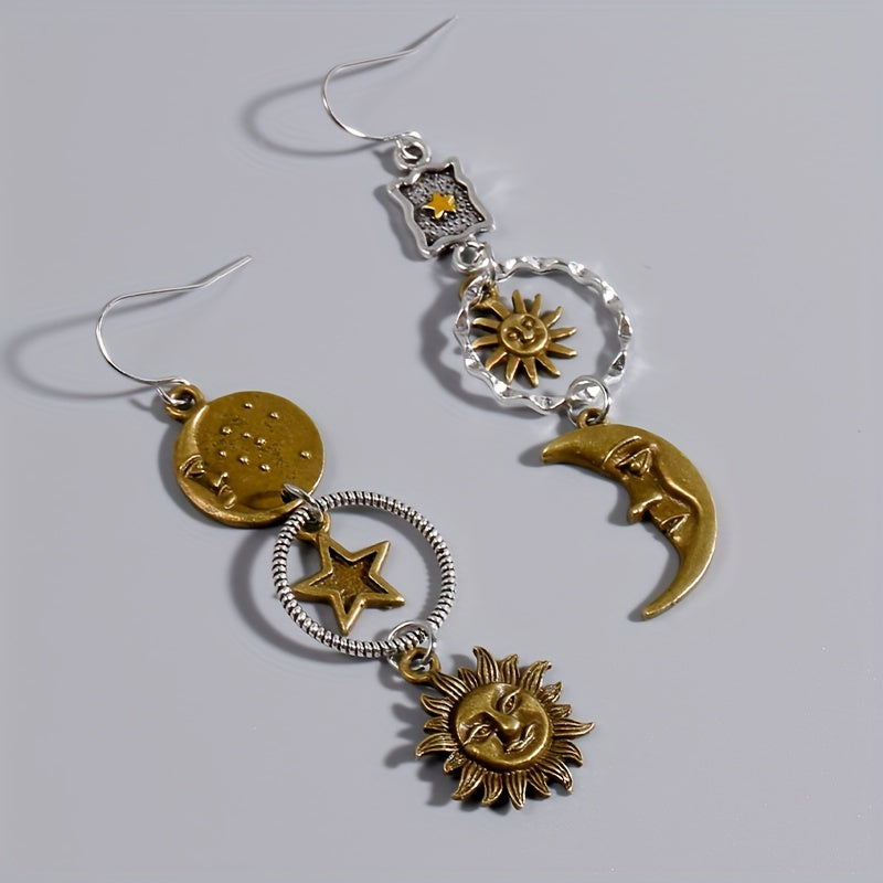 Greek Mythology Sun Moon Dangle Earrings Creative Women Asymmetric Jewelry
