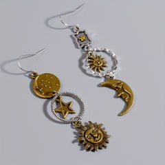 Greek Mythology Sun Moon Dangle Earrings Creative Women Asymmetric Jewelry