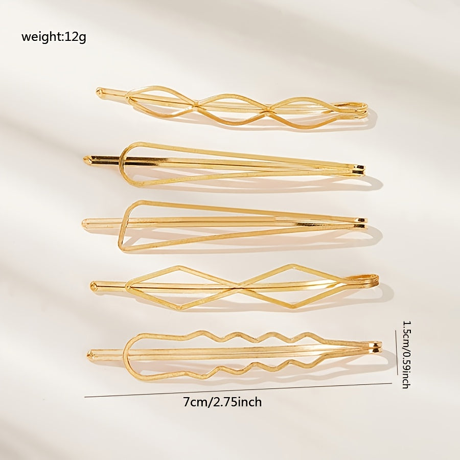 5pcs Golden Geometric Hair Clip Women Accessories