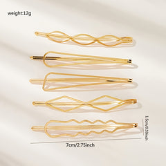 5pcs Golden Geometric Hair Clip Women Accessories