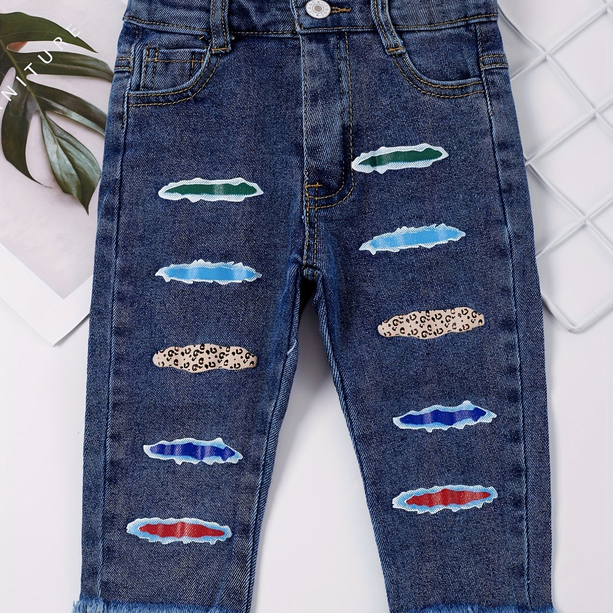 Girls Casual Print Denim Pants For Kids Children Holiday Summer