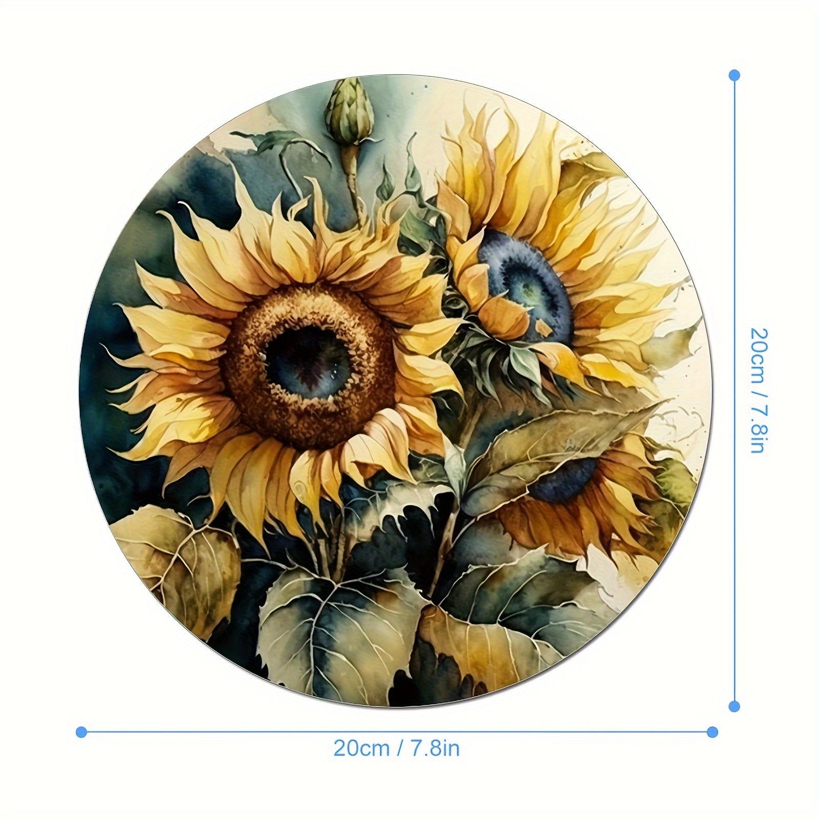 Watercolor Sunflower Round Mouse Mat Mouse Pad Non Slip Rubber Base Mousepad